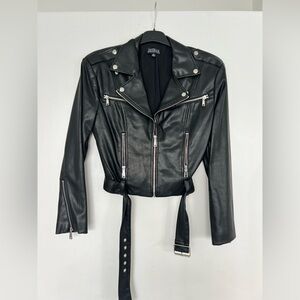DANIELLE BERNSTEIN M Black Leather Moto Jacket